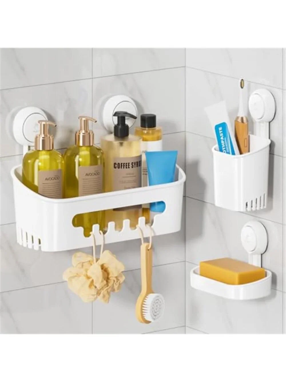 Shower Caddy Suction Organizer Bathroom Shelf No Drill Soap Toothbrush